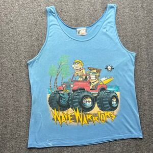 Vintage Islander Tank Top Mens XL Blue Wave Warriors Monster Truck 80s Single